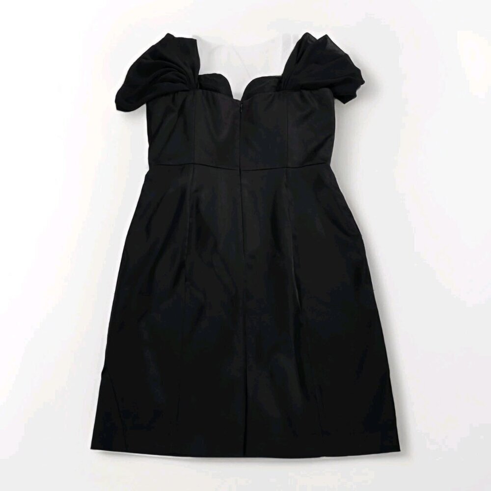Catherine Malandrino Satin Dress XL Black Mini Lined Chiffon SS Bow LBD Cocktail - Picture 16 of 16